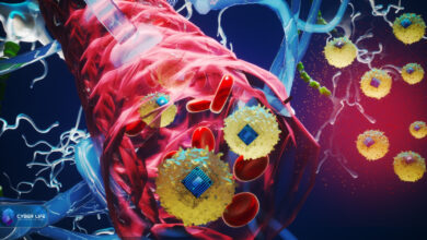 ایمپلنتهای میکروسکوپی زیستالکترونیک که از طریق جریان خون حرکت میکنند.