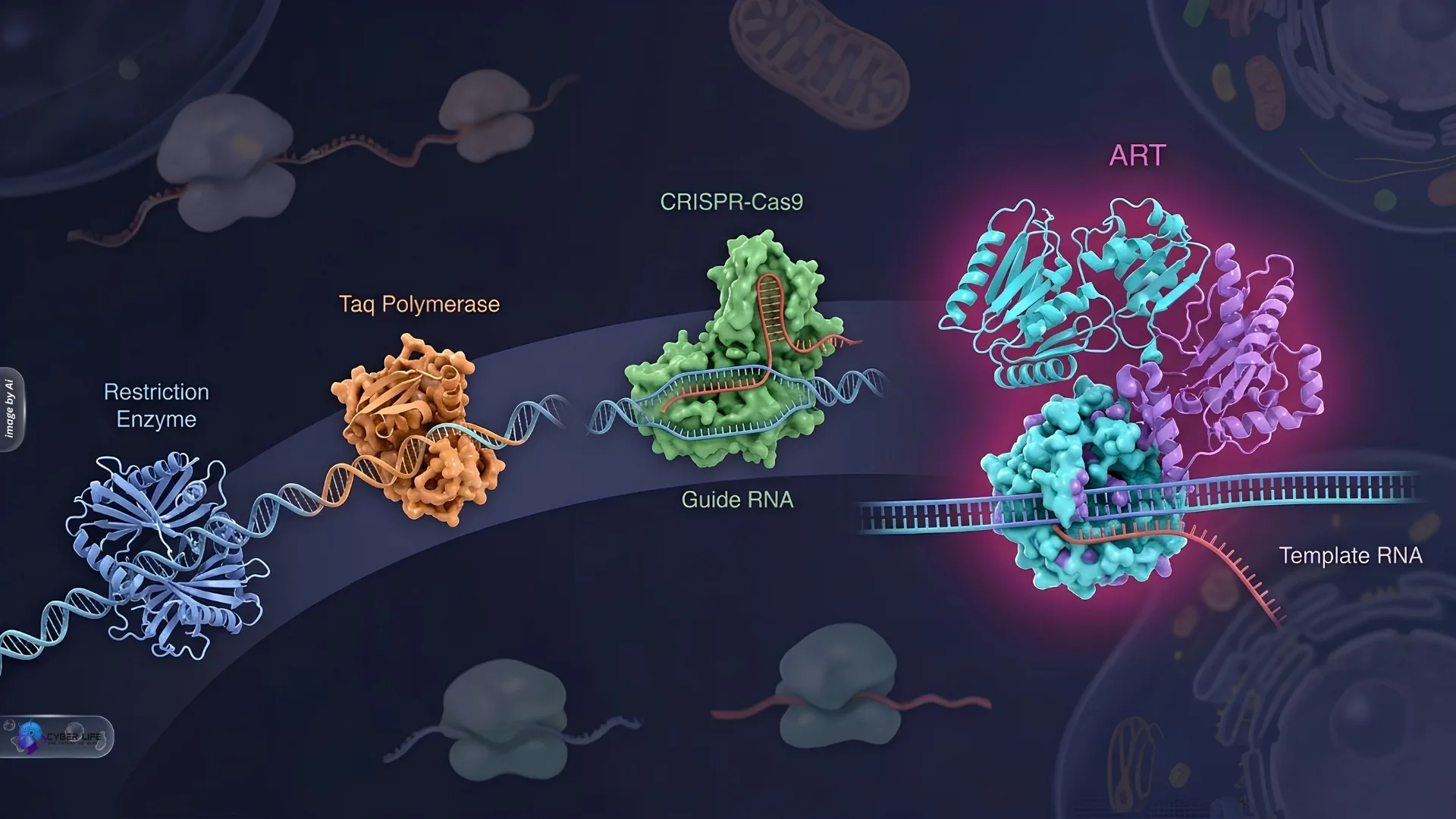 تصویر میکروسکوپی باکتریوفاژها و تعامل سیستم آنزیمی ART با توالی‌های DNA و RNA