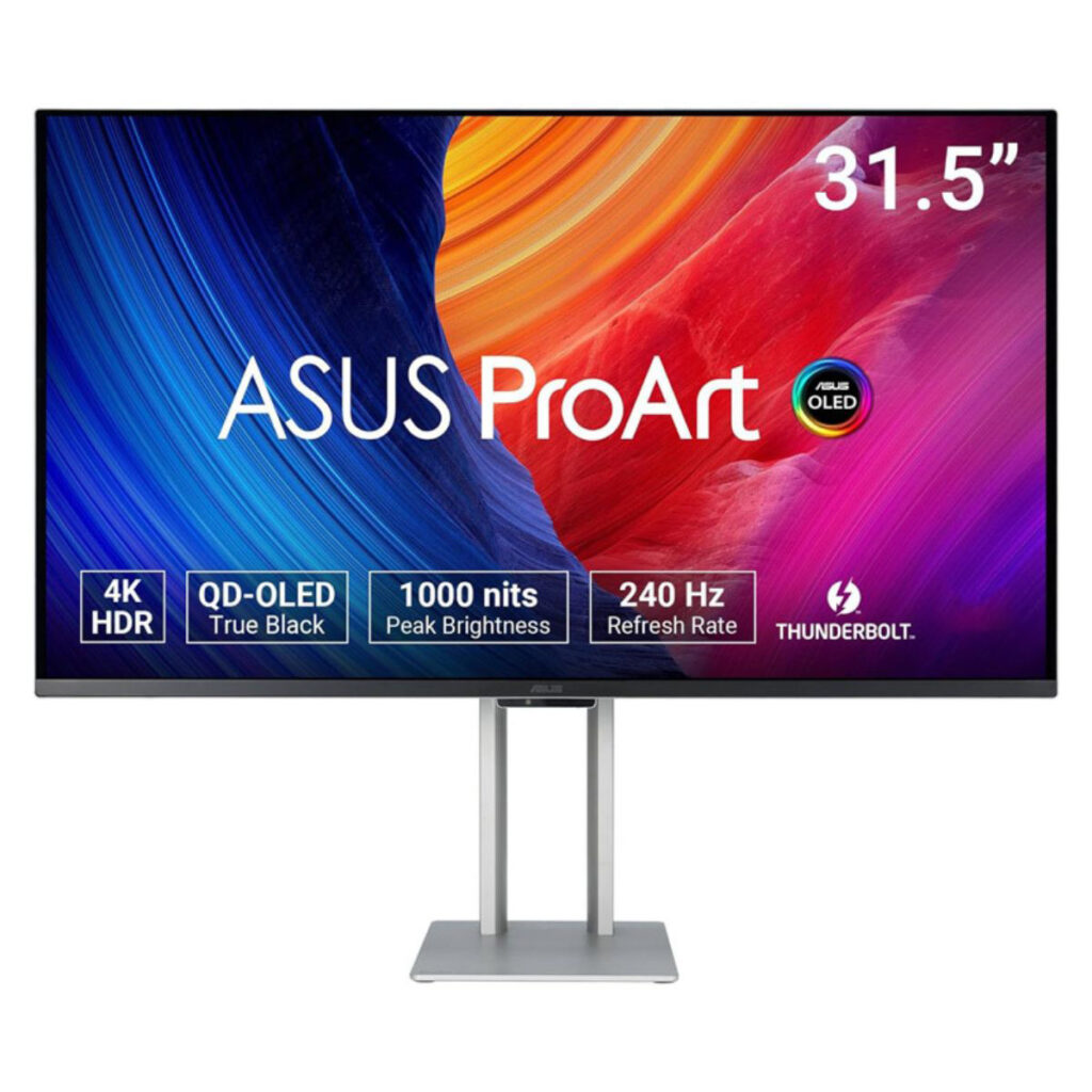 نمای روبرو مانیتور 32 اینچ ایسوس ProArt OLED PA32UCDM روی میز طراحی