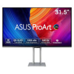 نمای روبرو مانیتور 32 اینچ ایسوس ProArt OLED PA32UCDM روی میز طراحی