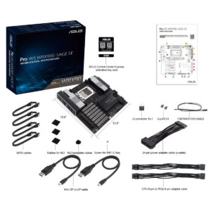 نمای جعبه گشایی، اقلام همراه و کابل های اختصاصی مادربرد فوق لوکس ASUS Pro WS WRX90E