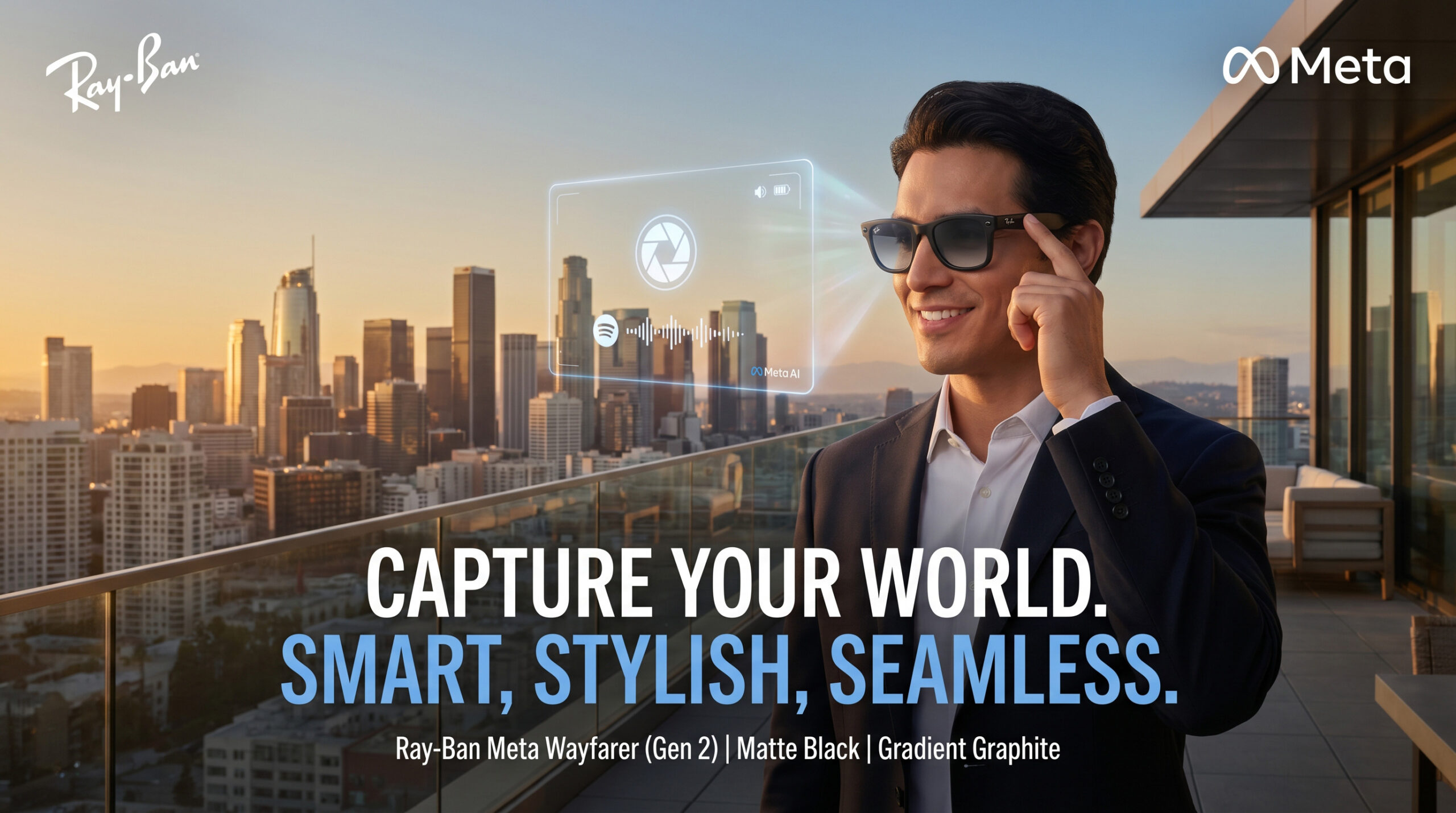 فروشگاه تخصصی عینک هوشمند ری بن مدل Ray-Ban Meta Wayfarer (Gen 2) Frame Matte Black Lens Gradient Graphite