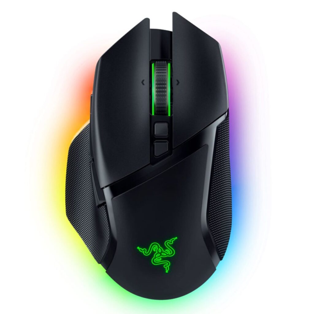 نمای بالا ماوس ریزر Basilisk V3 Pro با نورپردازی RGB