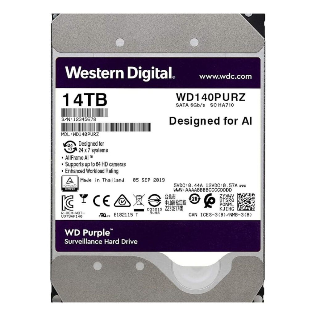 مشخصات فنی و لیبل هارد دیسک وسترن دیجیتال سری Purple ظرفیت 14TB